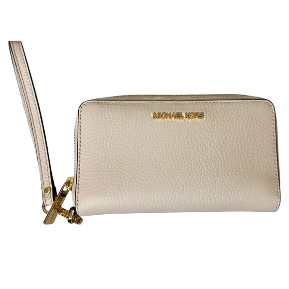 NWT Michael Kors Light Cream Emilia Tote & Jet Set Travel Phone Case - Picture 9 of 12